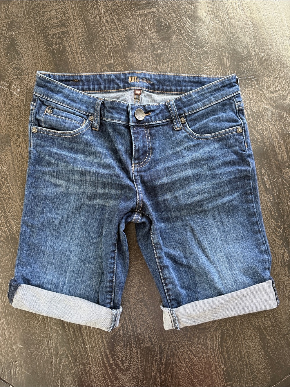 Kut from the Kloth Rolled Hem Denim Bermuda Shorts - Blue